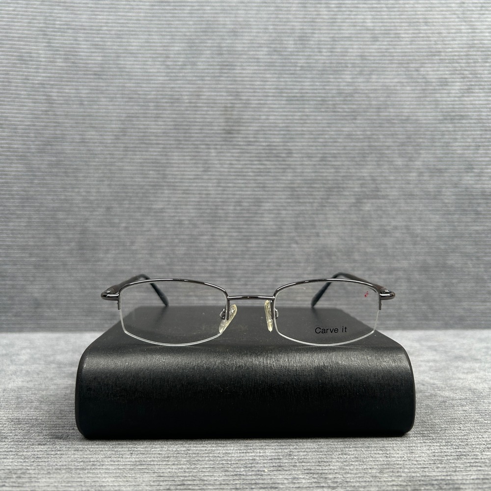 Carve It Semi Rimless y2k Eyeglass Frames Gunmetal Wood Texture 48-20-140 C1 vtg